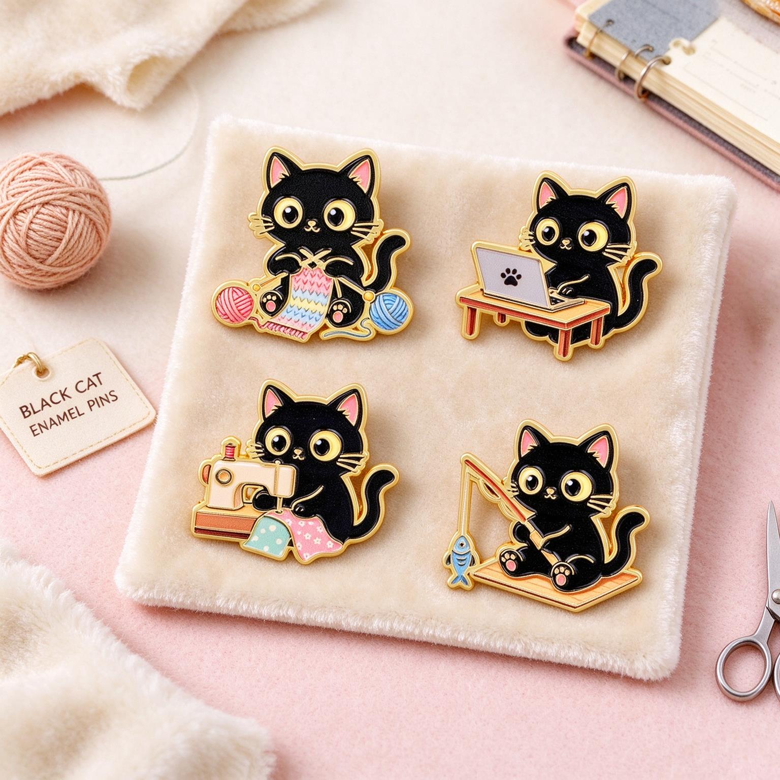 Kawaii Tech Accessories - Набор из 4 эмалевых брошей «Кавайный
